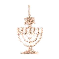 10K, 14K or 18K Gold Menorah with Star of David Pendant