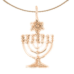 10K, 14K or 18K Gold Menorah with Star of David Pendant