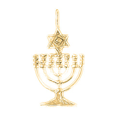 10K, 14K or 18K Gold Menorah with Star of David Pendant