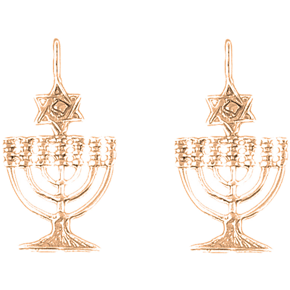 14K or 18K Gold 30mm Menorah with Star of David Earrings