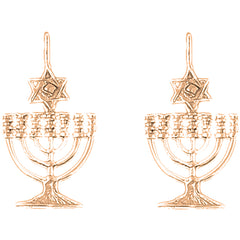 14K or 18K Gold 30mm Menorah with Star of David Earrings