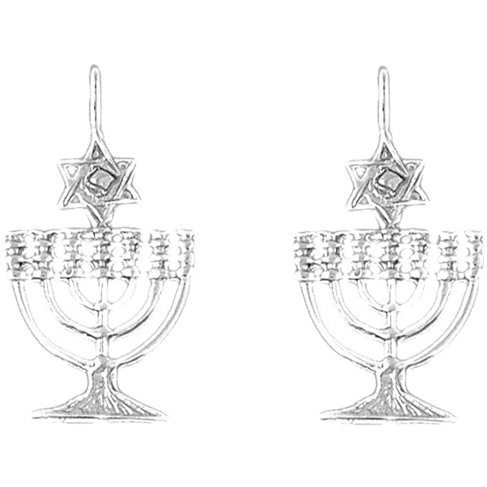 14K or 18K Gold 30mm Menorah with Star of David Earrings