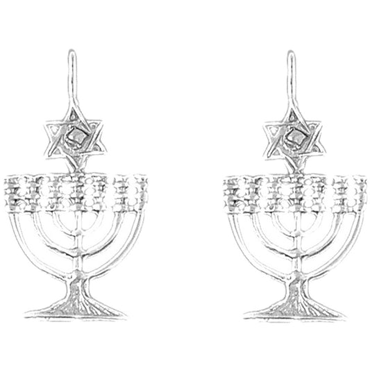 14K or 18K Gold 30mm Menorah with Star of David Earrings