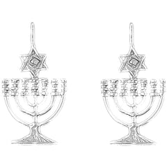 Sterling Silver 30mm Menorah with Star of David Earrings