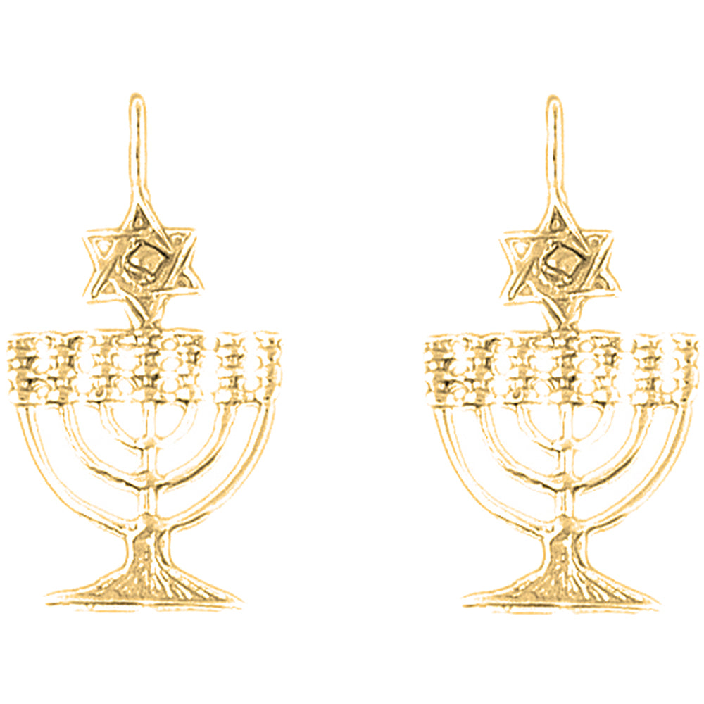 14K or 18K Gold 30mm Menorah with Star of David Earrings