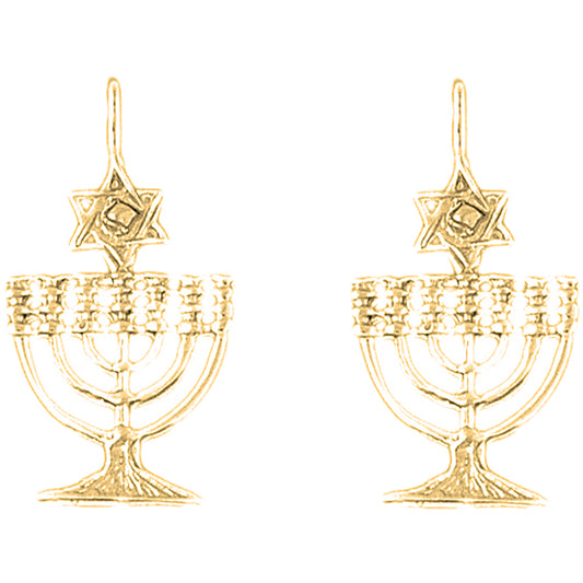 14K or 18K Gold 30mm Menorah with Star of David Earrings