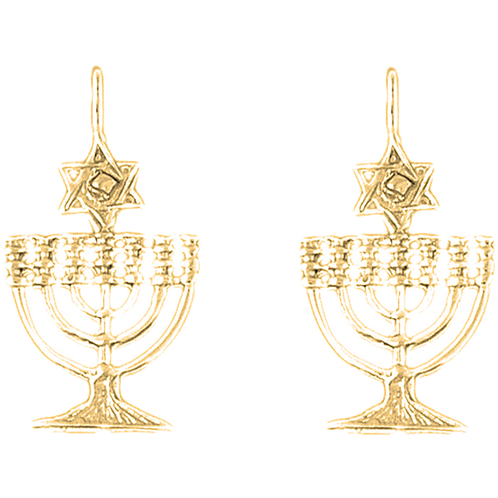 Yellow Gold-plated Silver 30mm Menorah with Star of David Earrings