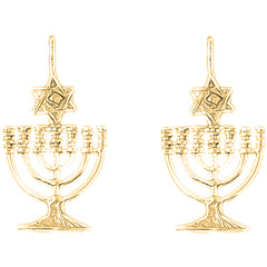 Yellow Gold-plated Silver 30mm Menorah with Star of David Earrings