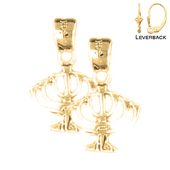 Sterling Silver 16mm Menorah Earrings (White or Yellow Gold Plated)