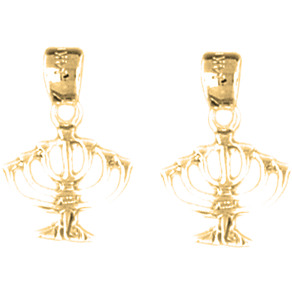 14K or 18K Gold 16mm Menorah Earrings