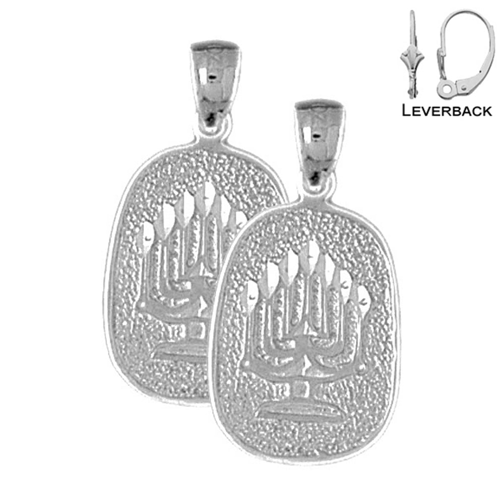 Sterling Silver 25mm Menorah Earrings (White or Yellow Gold Plated)