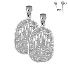 Sterling Silver 25mm Menorah Earrings (White or Yellow Gold Plated)
