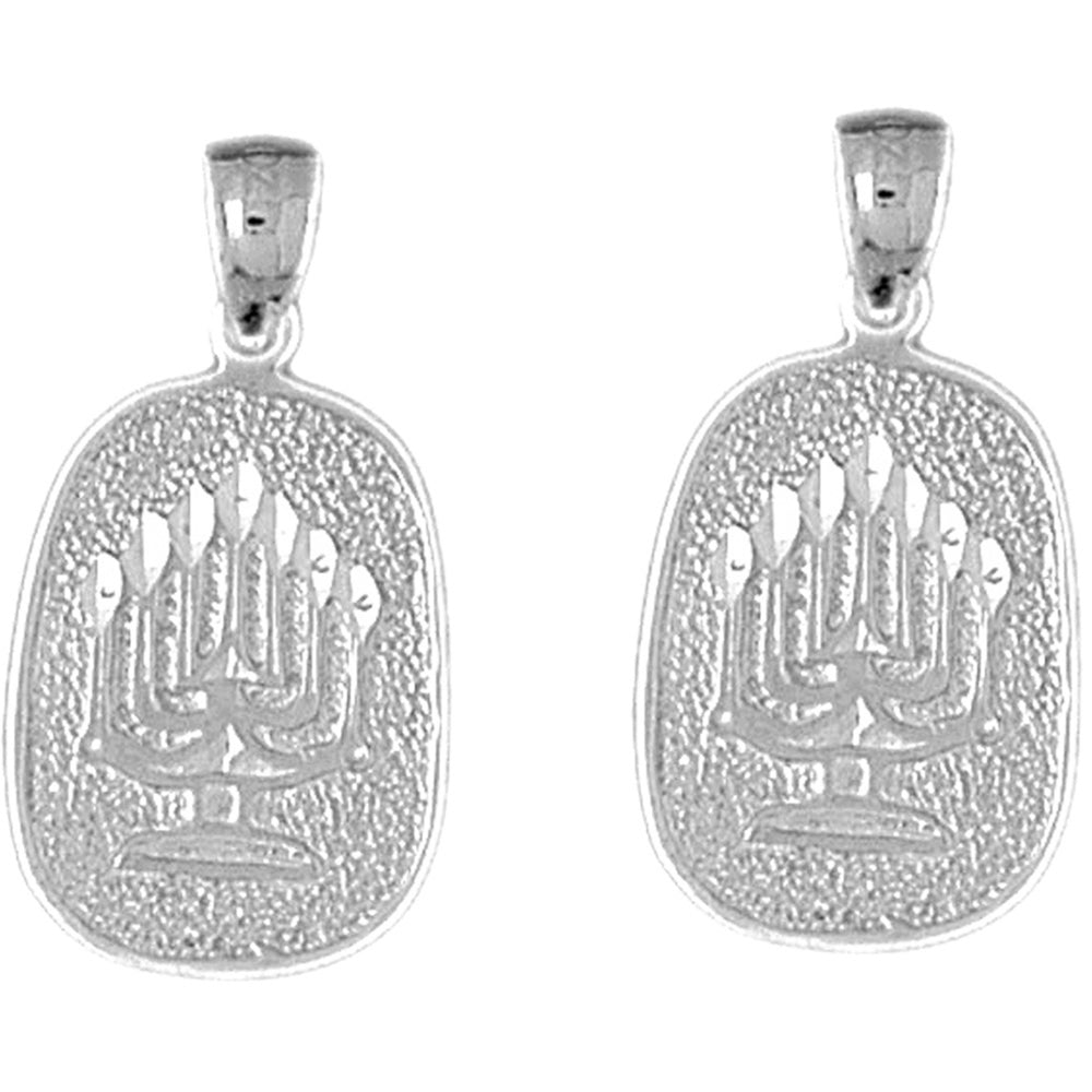 Sterling Silver 25mm Menorah Earrings