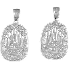 Sterling Silver 25mm Menorah Earrings