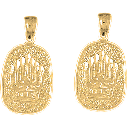 Yellow Gold-plated Silver 25mm Menorah Earrings