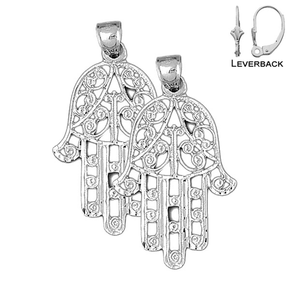 Pendientes Hamsa de plata de ley de 47 mm (chapados en oro blanco o amarillo)