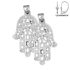 Pendientes Hamsa de plata de ley de 47 mm (chapados en oro blanco o amarillo)