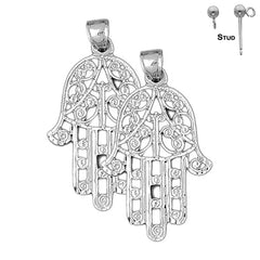 Sterling Silver 47mm Hamsa Earrings (White or Yellow Gold Plated)