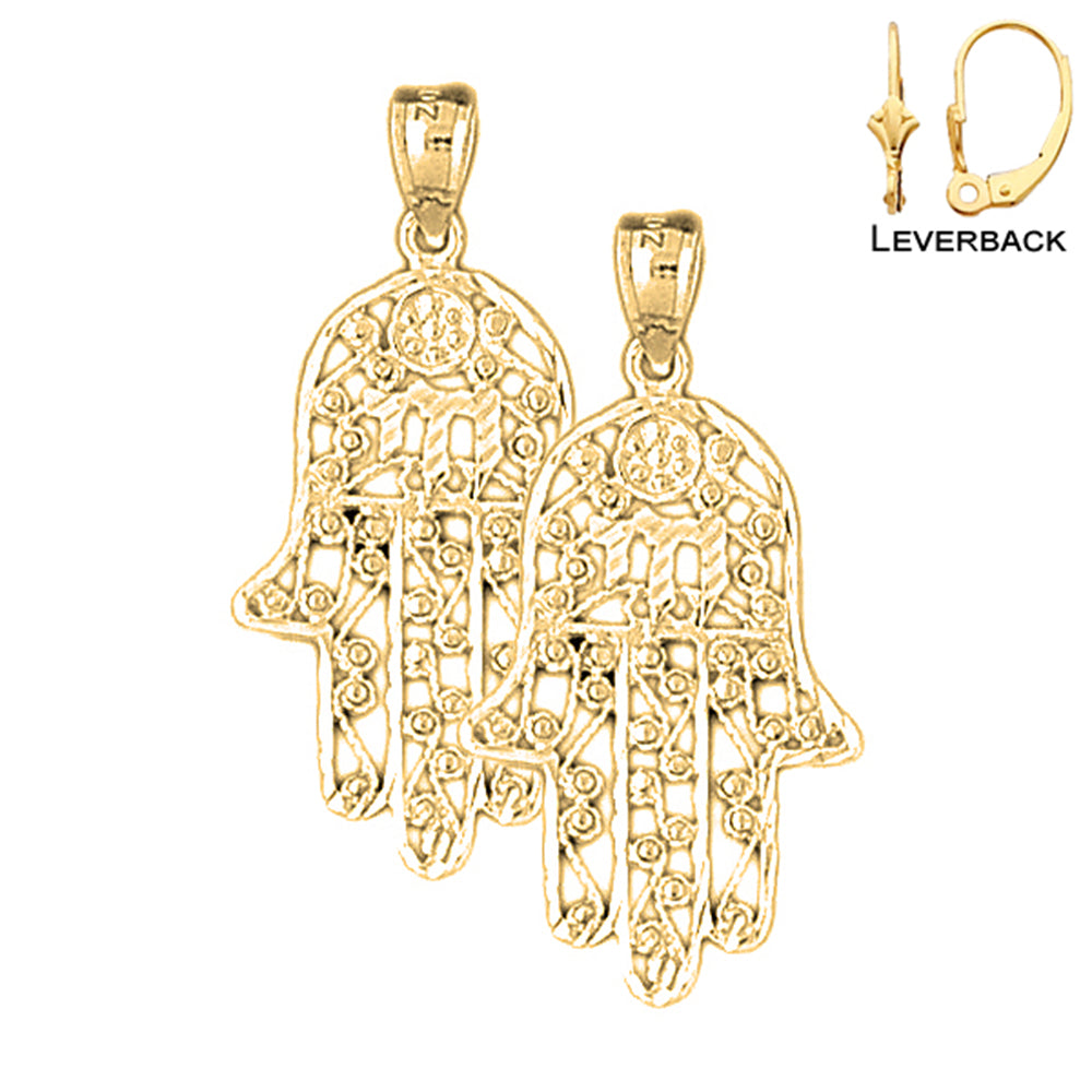 14K or 18K Gold Hamsa with Chai Earrings