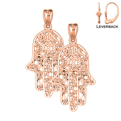 14K or 18K Gold Hamsa with Chai Earrings