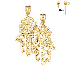 Sterling Silver 36mm Hamsa with Chai Earrings (White or Yellow Gold Plated)