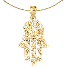 14K oder 18K Gold Hamsa mit Chai-Anhänger