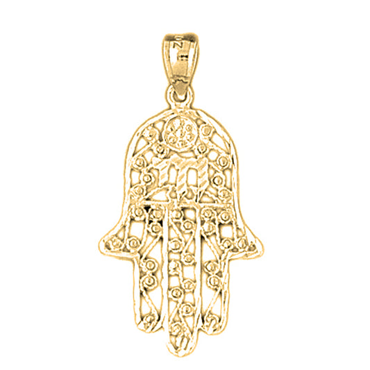 14K or 18K Gold Hamsa with Chai Pendant