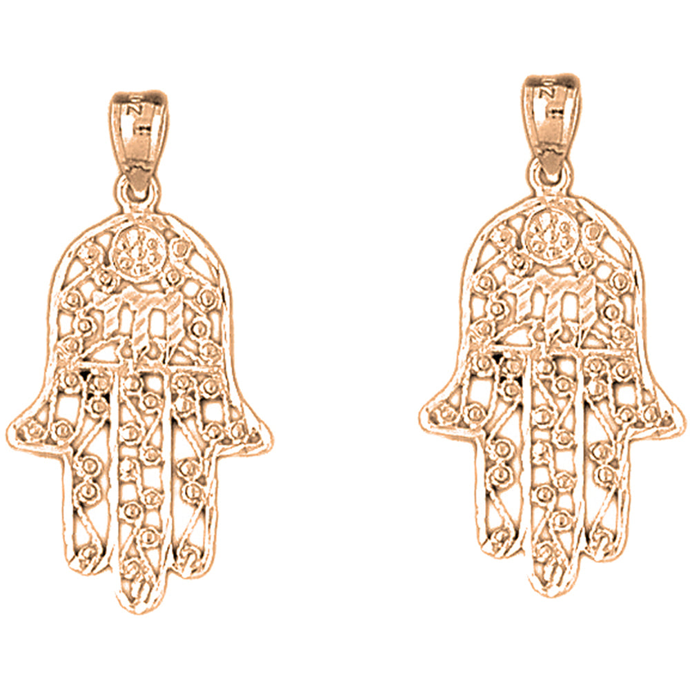 14K or 18K Gold 36mm Hamsa with Chai Earrings