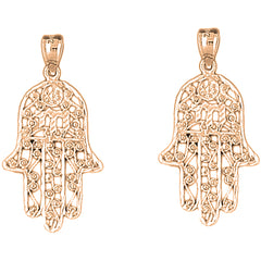 14K or 18K Gold 36mm Hamsa with Chai Earrings