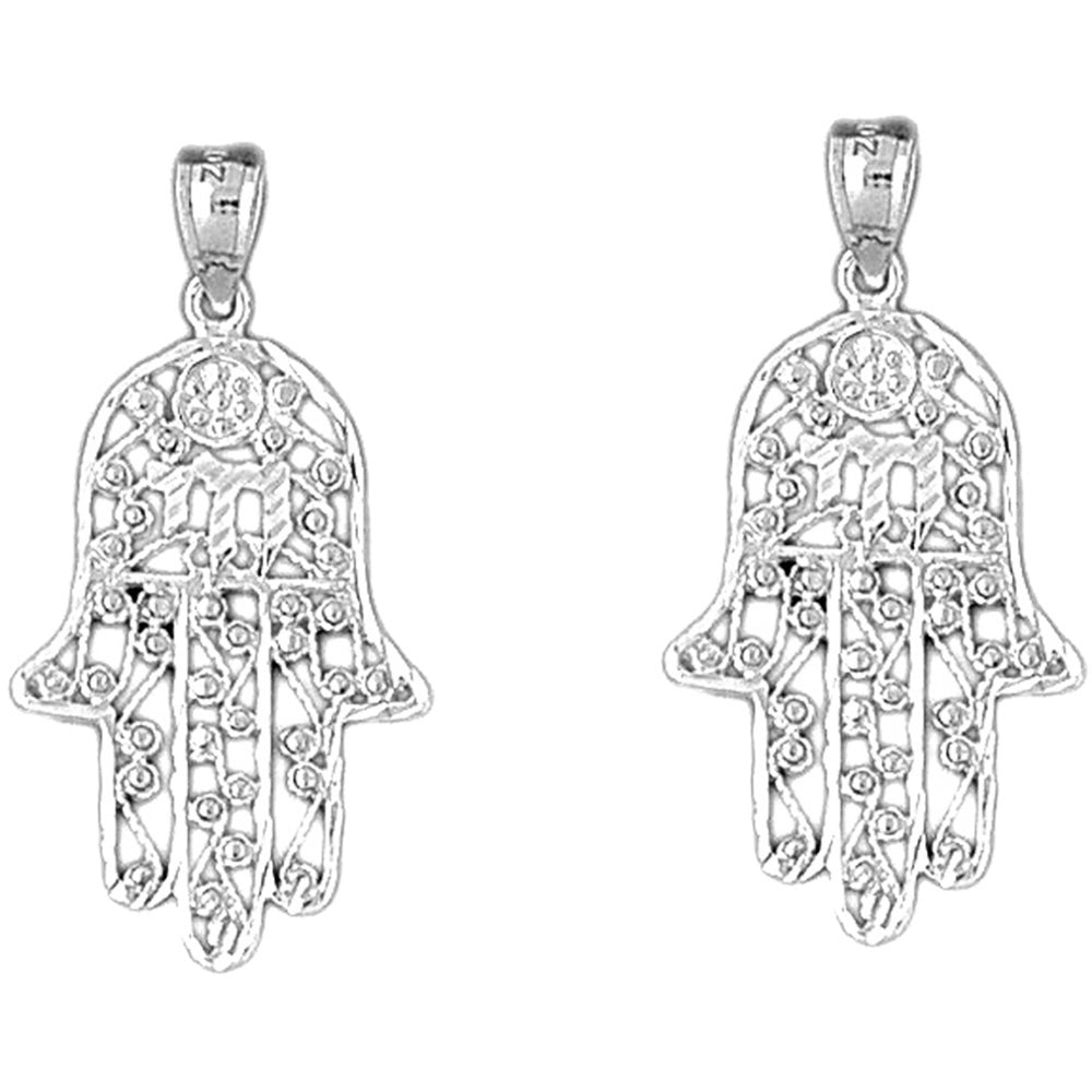 14K or 18K Gold 36mm Hamsa with Chai Earrings