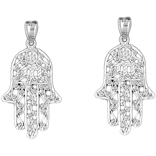 Sterling Silver 36mm Hamsa with Chai Earrings