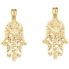 14K or 18K Gold 36mm Hamsa with Chai Earrings