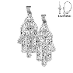 Pendientes Hamsa de plata de ley de 34 mm (chapados en oro blanco o amarillo)