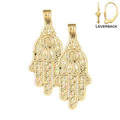 Sterling Silver 34mm Hamsa Earrings (White or Yellow Gold Plated)