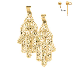 Sterling Silver 34mm Hamsa Earrings (White or Yellow Gold Plated)