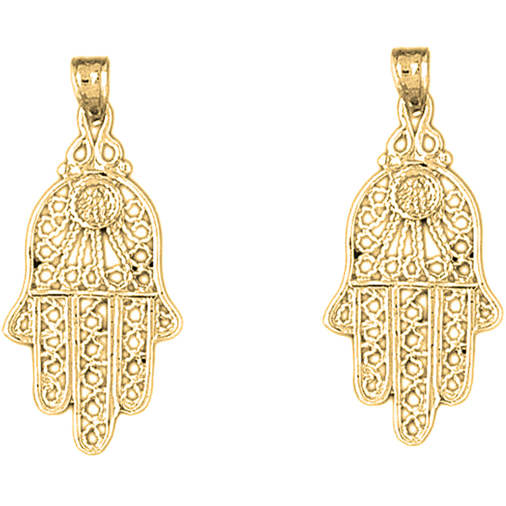 14K or 18K Gold 34mm Hamsa Earrings