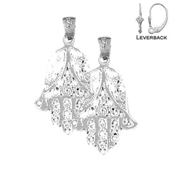 Sterling Silver 26mm Hamsa Earrings (White or Yellow Gold Plated)