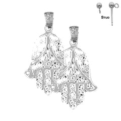 Sterling Silver 26mm Hamsa Earrings (White or Yellow Gold Plated)