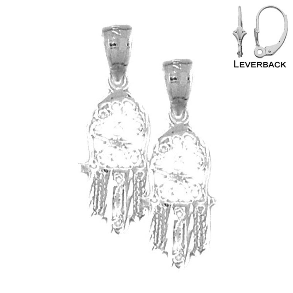 Sterling Silver 24mm Hamsa Earrings (White or Yellow Gold Plated)