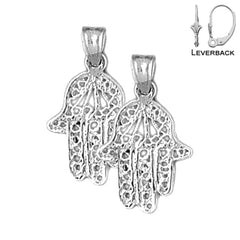 Sterling Silver 22mm Hamsa Earrings (White or Yellow Gold Plated)