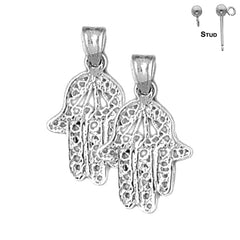 Sterling Silver 22mm Hamsa Earrings (White or Yellow Gold Plated)