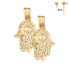 Sterling Silver 22mm Hamsa Earrings (White or Yellow Gold Plated)