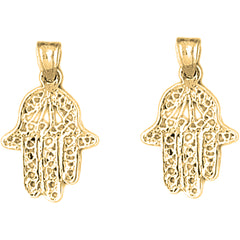 14K or 18K Gold 22mm Hamsa Earrings