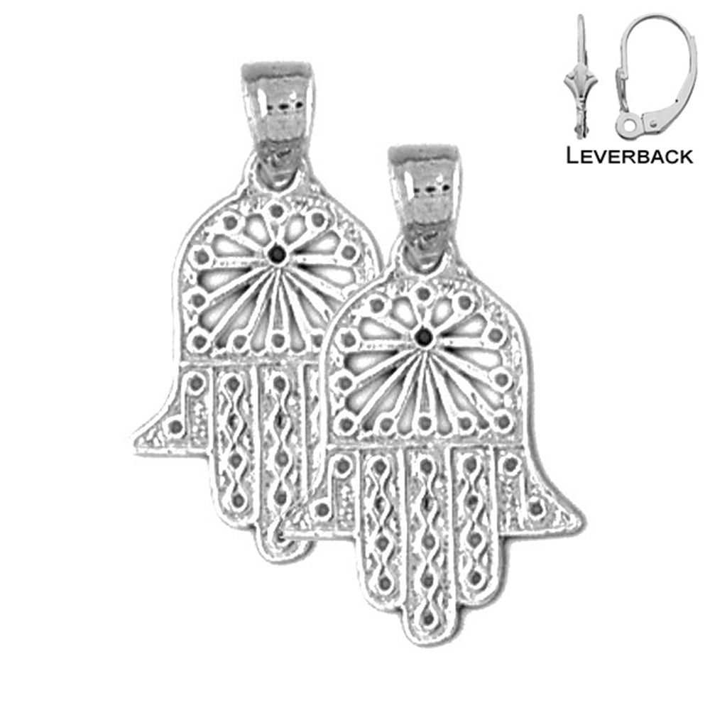 Sterling Silver 22mm Hamsa Earrings (White or Yellow Gold Plated)