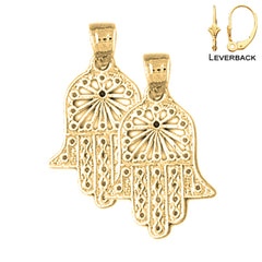 Sterling Silver 22mm Hamsa Earrings (White or Yellow Gold Plated)