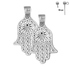 Sterling Silver 22mm Hamsa Earrings (White or Yellow Gold Plated)