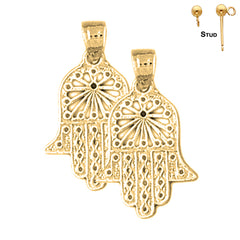 Sterling Silver 22mm Hamsa Earrings (White or Yellow Gold Plated)