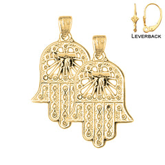 Sterling Silver 29mm Hamsa with Chai Earrings (White or Yellow Gold Plated)