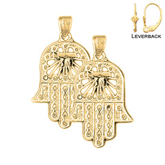 14K or 18K Gold Hamsa with Chai Earrings