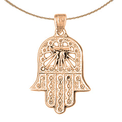 14K oder 18K Gold Hamsa mit Chai-Anhänger